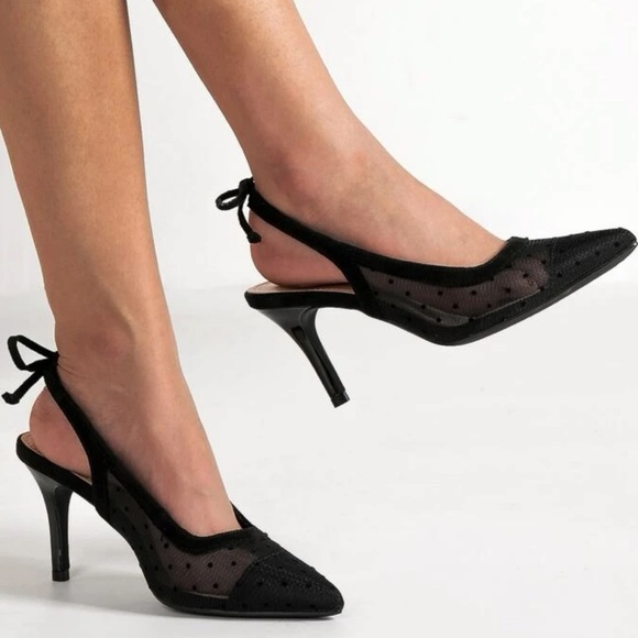 Polkadot mesh black bow detail heels - Picture 6 of 6